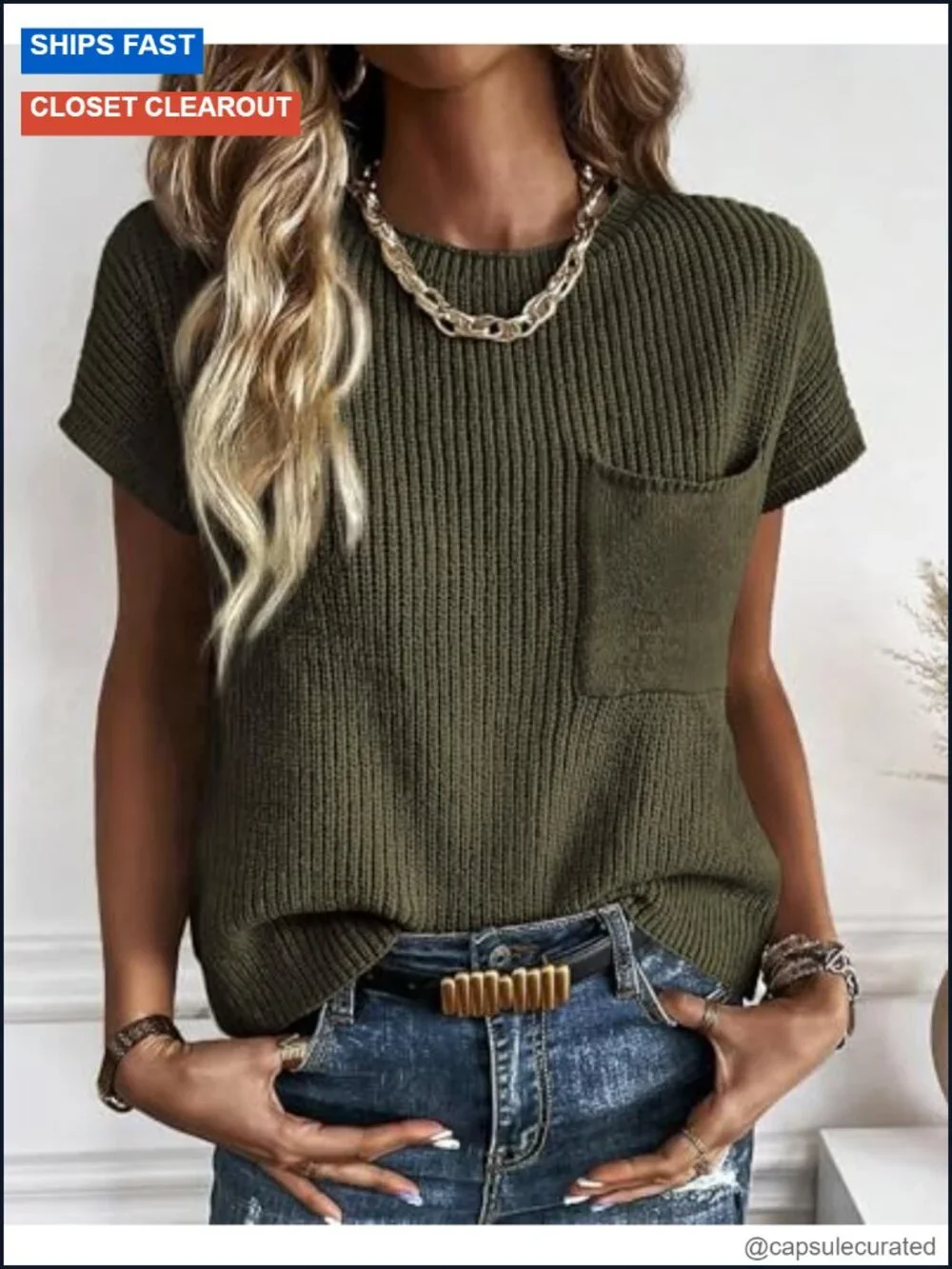 Women's Short Sleeve Knit Pullover Sweater Stretch Cotton Crew Neck Casual